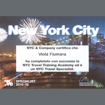 Prima di Partire Viaggi: Certificato New York City Travel Specialist